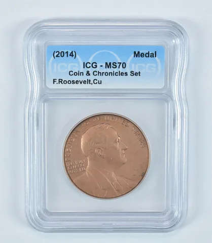 (2014) Franklin Roosevelt Coin & Chronicles Set Bronze Medal MS70 ICG