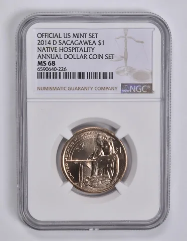 2014-D Sacagawea $1 Annual Dollar Native Hospitality MS68 NGC Brown Lbl