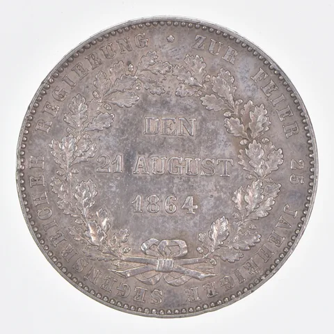 Better Date - 1864 Duchy Of Nassau 1 Thaler World Coin- Silver *530