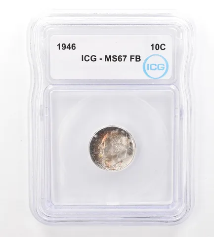 1946 Roosevelt Dime MS67 FB ICG Beautiful Tone *7404