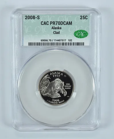 2008-S Washington State Quarter Alaska CLAD PR70 DCAM CAC CACg
