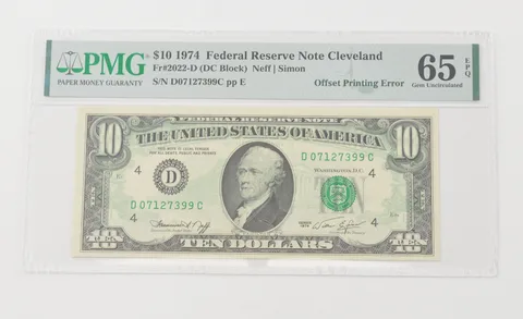 Gem UNC 65 EPQ 1974 $10 FRN Cleveland - FR#2022-D Printing Error PMG *6567