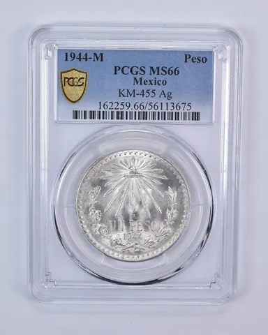 1944 M Mexico Peso Silver KM-455 MS66 PCGS Blue Label