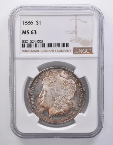 1886 Morgan Silver Dollar MS63 NGC Beautiful Tone a7153