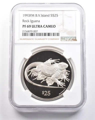 1993 FM British Virgin Islands 25 Dollars Silver Rock Iguana PF69 UCAM NGC *4938