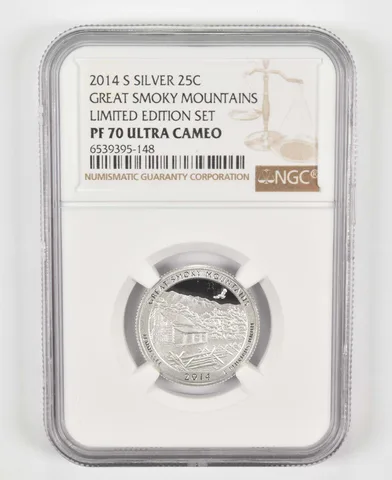 2014-S PF70 Smoky Mountains Silver Quarter US Mint Limited Edition Set NGC