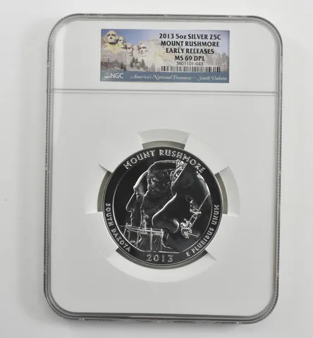 2013 5 Oz Silver Quarter ATB Mount Rushmore ER MS69 DPL NGC *1572
