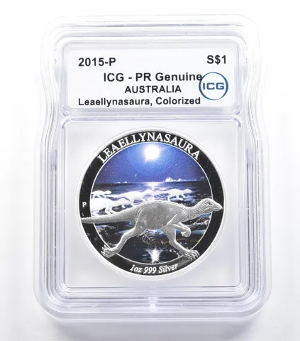2015 P Australia $1 Silver 1 Oz Leaellynasaura Colorized PR Genuine ICG *5546