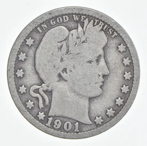 1901 (P) Barber Quarter 90% Silver VG Condition