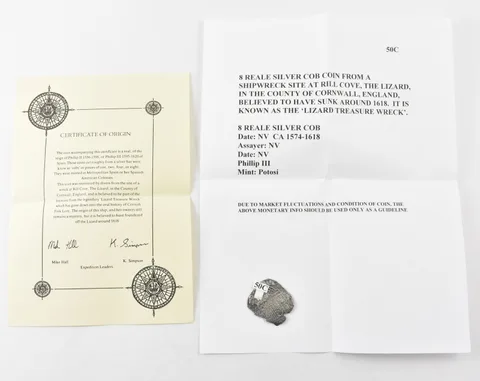 No Date Mexico 8 Reales The Lizard Shipwreck W/ CoA *9067