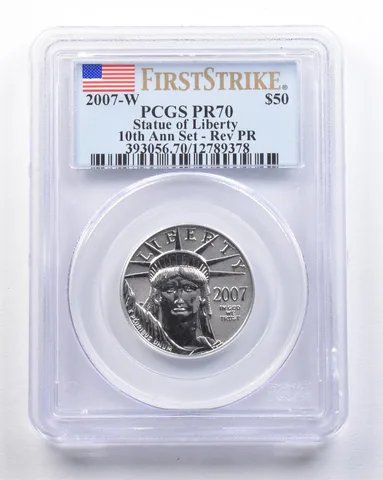 2007-W $50 Platinum Eagle 10th Anniv Set 1/2 Oz FS Reverse PR70 PCGS *2126