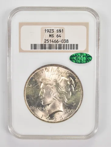 MS64 1923 Peace Silver Dollar CAC NGC a0045