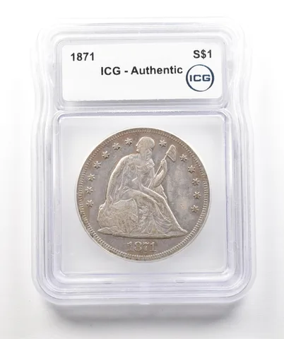 1871 Seated Liberty Silver Dollar Authentic ICG *4310