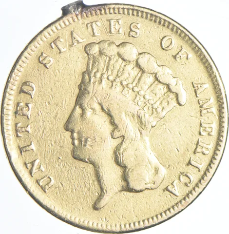 1868 $3 Indian Princess Head Gold Three Dollars *7240