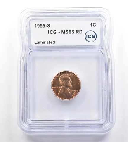 1955-S Lincoln Wheat Cent Mint Error Laminated MS66 RD ICG *7301