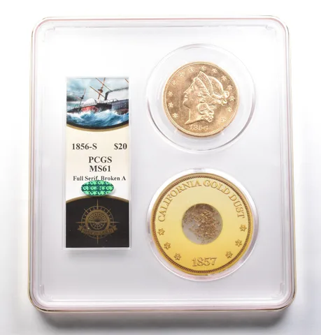 1856-S $20 Liberty Head Gold Double Eagle MS61 SS Central America PCGS CAC *7777