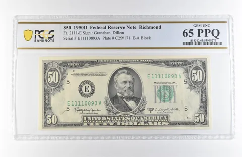 1950 D $50 Richmond VA FRN Fr#2111-E Gem Unc 65 PPQ PCGS *7883