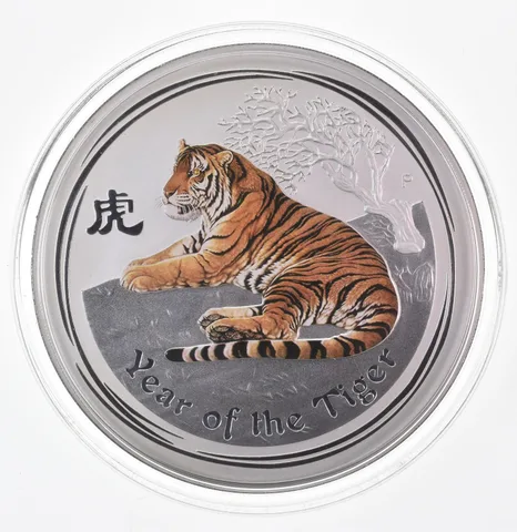 2010 Australia $30 Silver Year Of Tiger 1 Kilo Colorized Gemstone W/ OGP *0982
