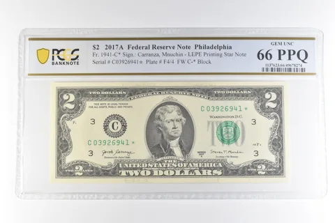 2017 A $2 Philadelphia PA FRN Fr#1941-C* LEPE Printed Star 66 PPQ PCGS *0673