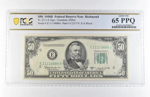1950 D $50 Richmond VA FRN Fr#2111-E Gem Unc 65 PPQ PCGS *7879