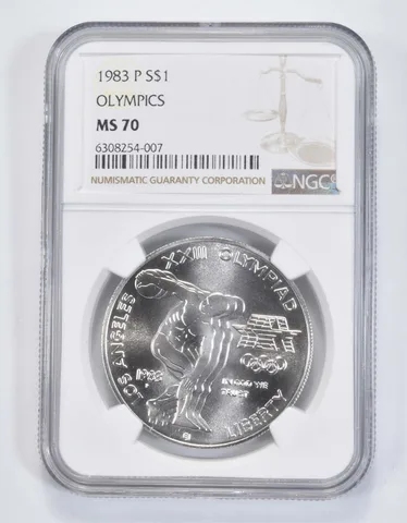 1983 P Olympic Discus LA Commemorative Silver Dollar MS70 NGC