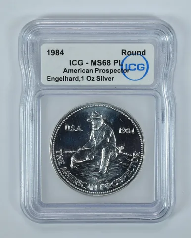 1984 Engelhard Prospector 1 Oz Silver Round MS68 PL ICG