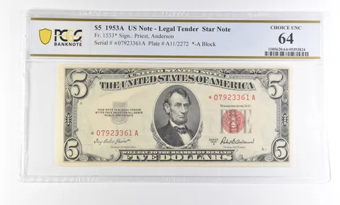 1953 A $5 Legal Tender Star Note Fr#1533* Choice Unc 64 PCGS *2946