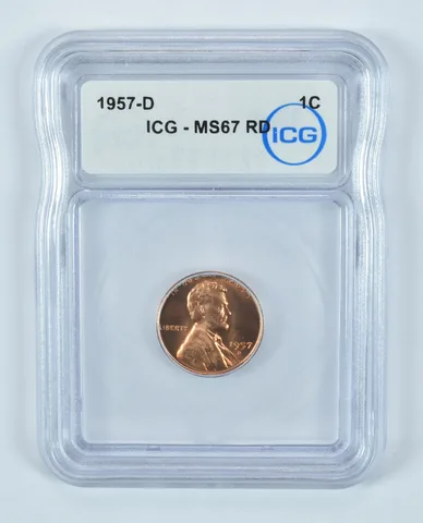 1957-D Lincoln Wheat Cent MS67 RD ICG