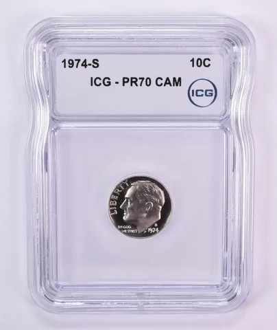 1974-S Roosevelt Dime PR70 CAM ICG