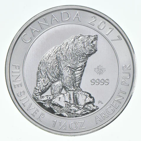2017 Canada 8 Dollars Silver Grizzly Bear 1.5 Oz 1 1/2 Oz Silver