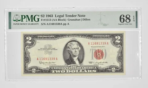 $2 1963 US Tender Red Seal PMG 68 EPQ Superb GEM UNC Fr#1513 (AA Block) *0997