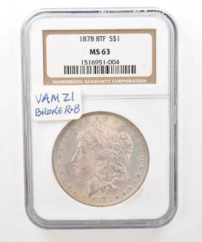 1878 8TF Morgan Silver Dollar MS63 NGC Beautiful Tone *5200
