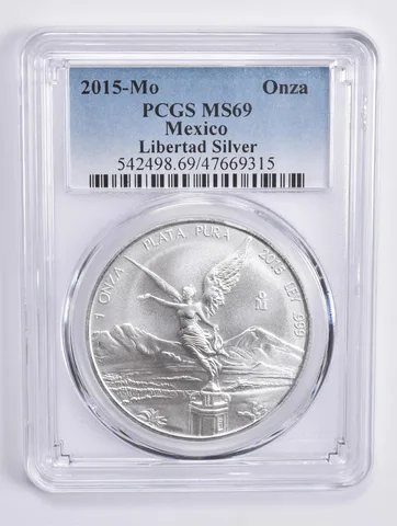 2015 MO Mexico 1 Onza Libertad Silver MS69 PCGS Blue Lbl