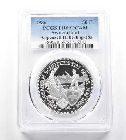1986 Switzerland 50 Francs Appenzell Haberling PR69 PCGS Shooting Medal *7682