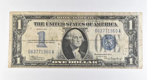 1934 $1 Silver Certificate Blue Seal Off Center Fr#1606 a0413