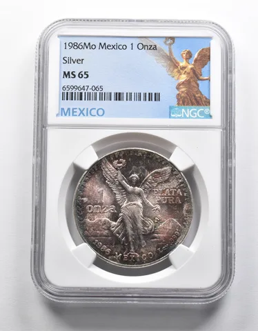 MS65 1986 Mo Mexico 1 Silver Onza NGC - Insane Color a1962