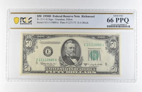 1950 D $50 Richmond VA FRN Fr#2111-E Gem Unc 66 PPQ PCGS *7885