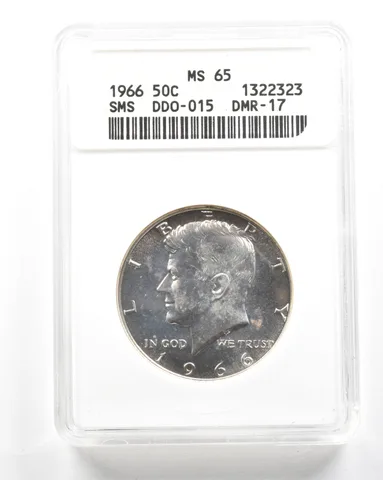 1966 Kennedy Half Dollar SMS DDO-015 DMR-17 MS65 ANACS a2041