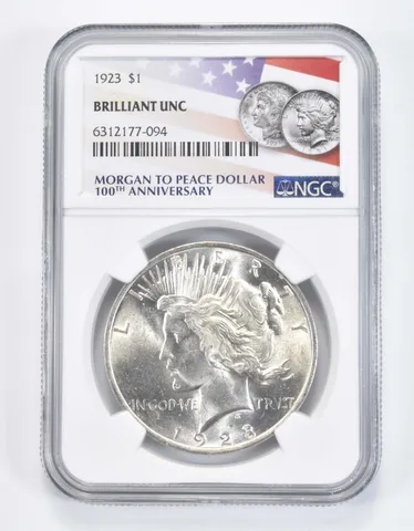 1923 Peace Silver Dollar MS BU Unc NGC Flag 100th Ann Label