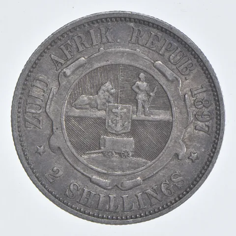 SILVER - WORLD Coin - 1897 South Africa 2 Shillings - World Silver Coin *893