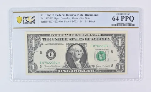 1969 D $1 Richmond VA FRN Star Note Fr#1907-E* Choice Unc 64 PPQ PCGS