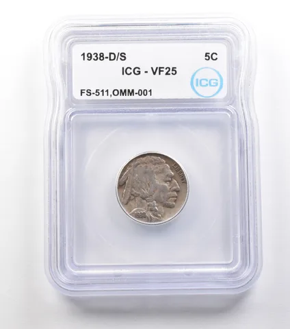 1938-D/S Indian Head Buffalo Nickel FS-511 OMM-001 VF25 ICG *1518