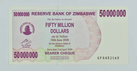 2008 Zimbabwe 50 Million Dollars Bearer Cheque Elephant