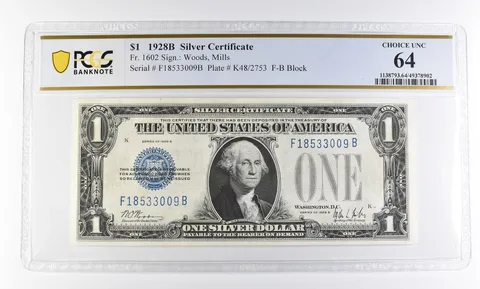 1928 B $1 Silver Certificate Fr#1602 Choice Unc 64 PCGS *2547