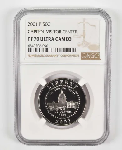 2001-P Capitol Visitor Center Commemorative Half Dollar PF70 NGC Brown Lbl