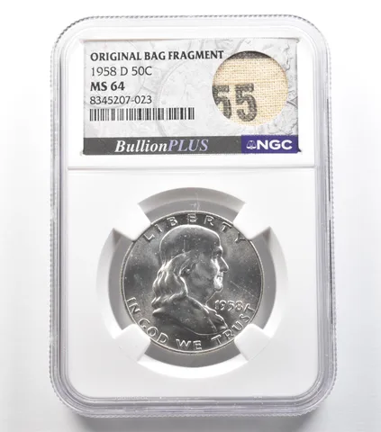 1958-D Franklin Half Dollar Original Bag Fragment MS64 NGC *4002