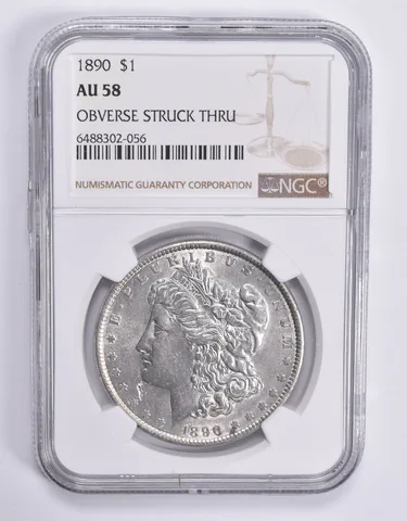 AU58 1890 Morgan Silver Dollar OBV Struck Thru NGC a1831