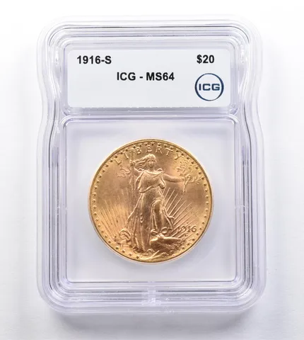 1916-S $20 Saint Gaudens Gold Double Eagle MS64 ICG *2022
