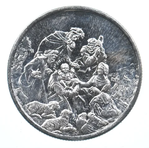 VINTAGE Art Bar/RoundChristmas Greetings 1 Oz. .999 SilverOne Troy Ounce *855