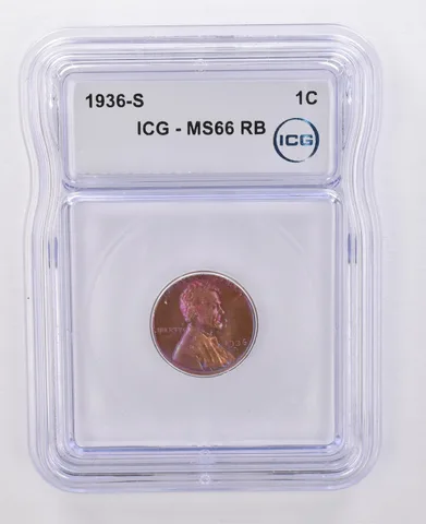1936-S Lincoln Wheat Cent MS66 RB ICG Beautiful Tone *0086